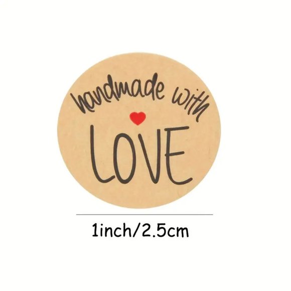 NEW 500pcs/roll Handmade With LOVE Stickers - Light Brown Kraft Labels - Picture 3 of 5